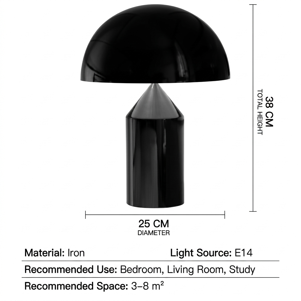 Nordic Black Mushroom Table Lamp | Modern Metal Bedside Lamp for Bedroom & Living Room