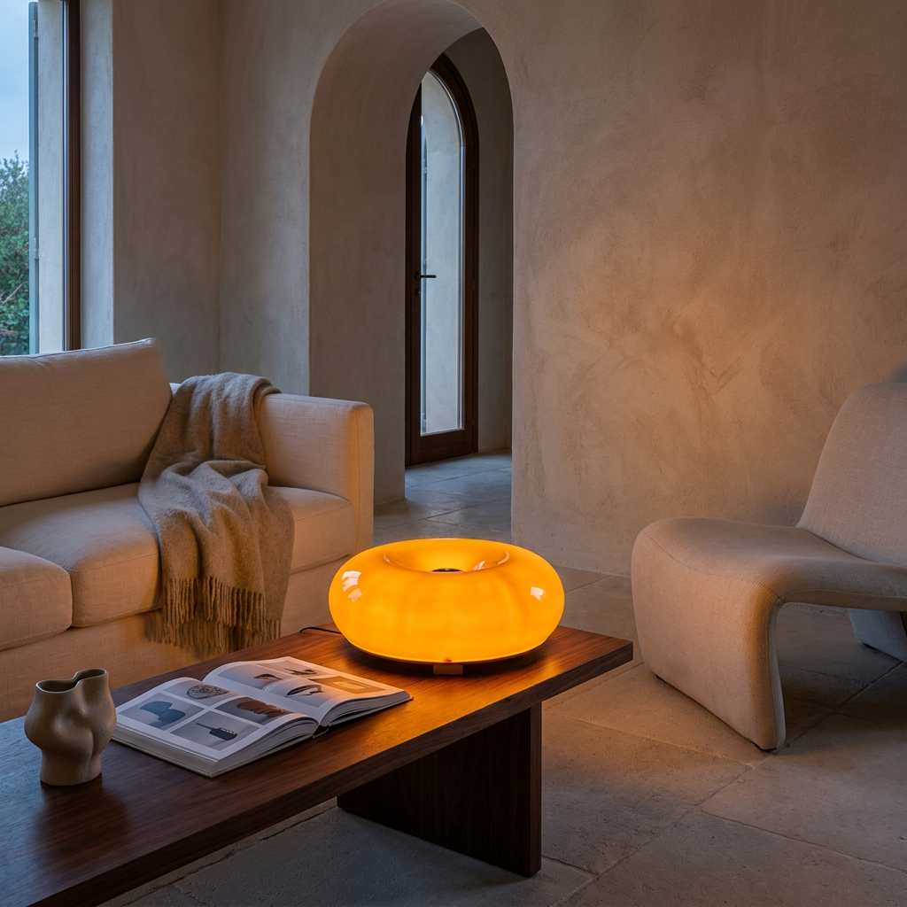 Orange Glass Donut Table Lamp | Modern LED Ambient Lamp for Bedroom & Living Room