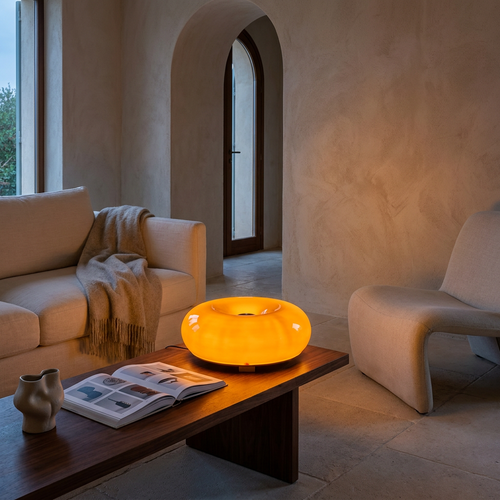 Orange Glass Donut Table Lamp | Modern LED Ambient Lamp for Bedroom & Living Room