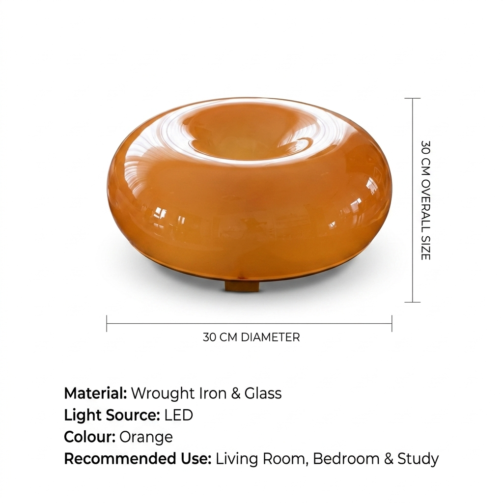 Orange Glass Donut Table Lamp | Modern LED Ambient Lamp for Bedroom & Living Room