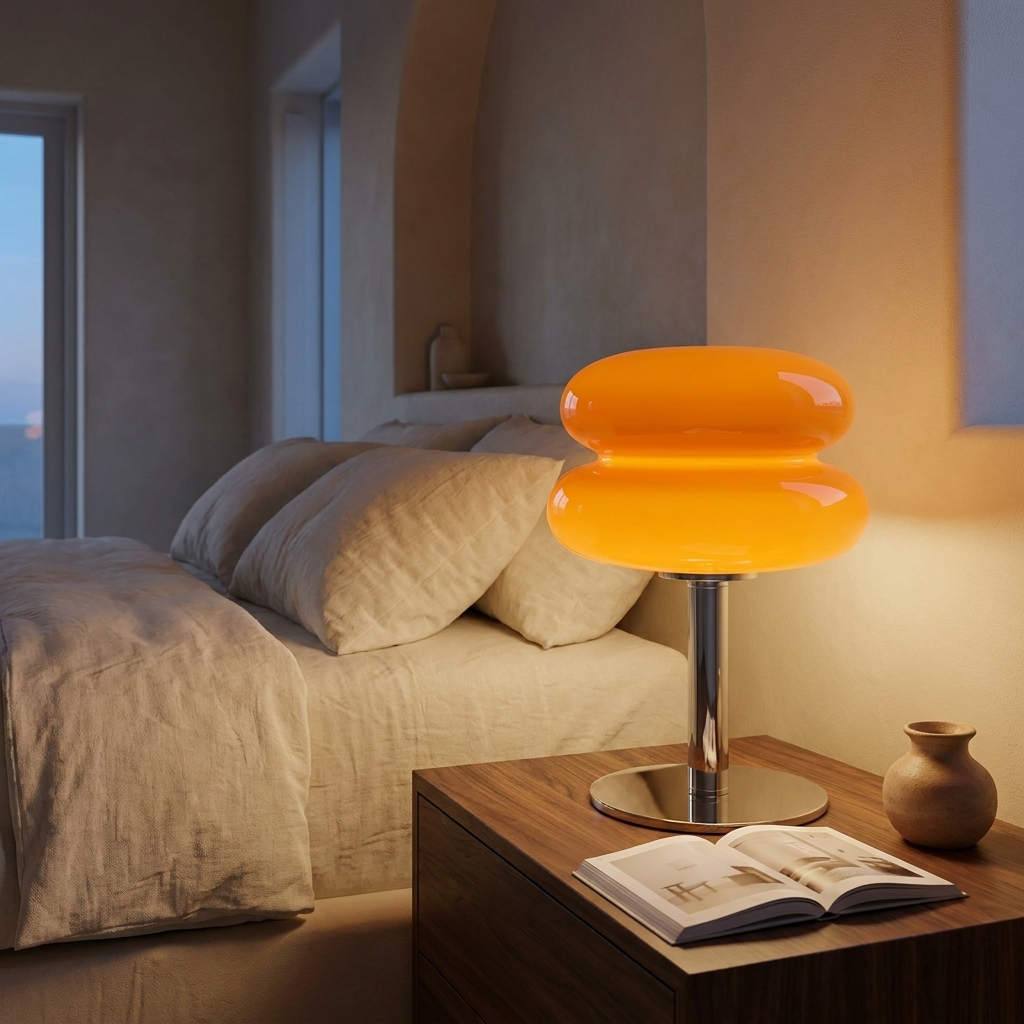 Orange Glass Table Lamp | Dimmable LED Bedside & Living Room Lamp