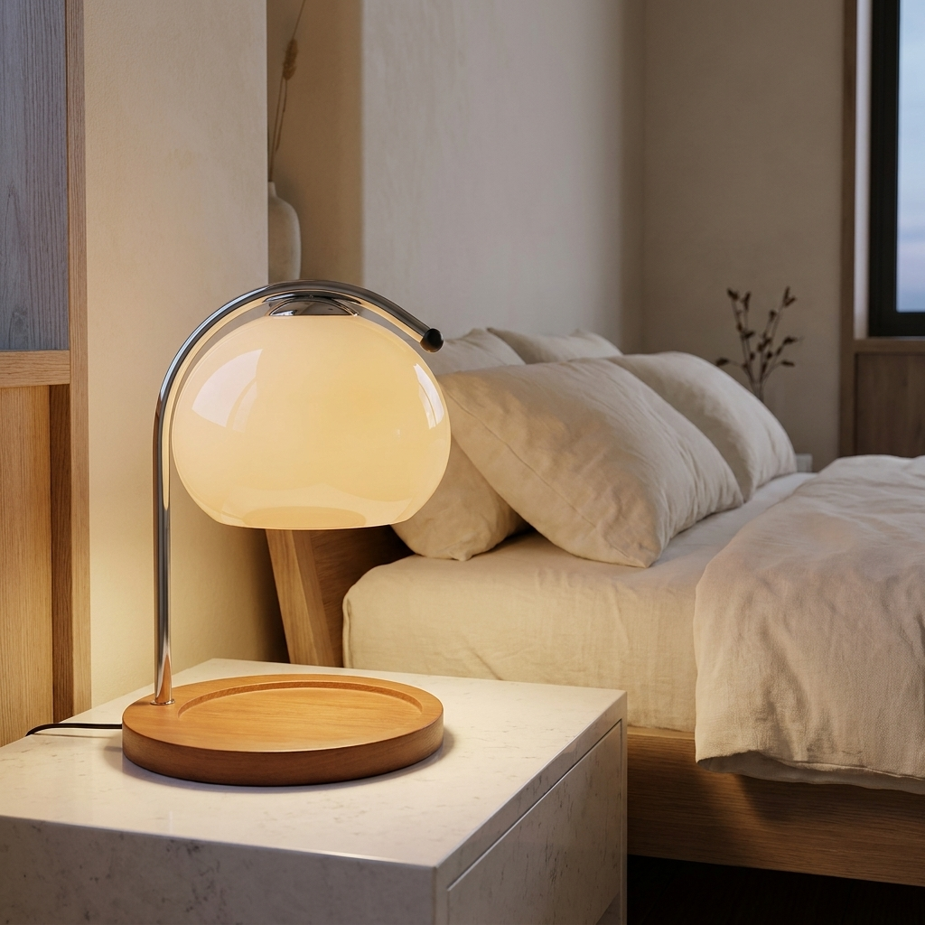 White Glass Globe Table Lamp | Modern Dimmable Bedside & Ambient Lamp