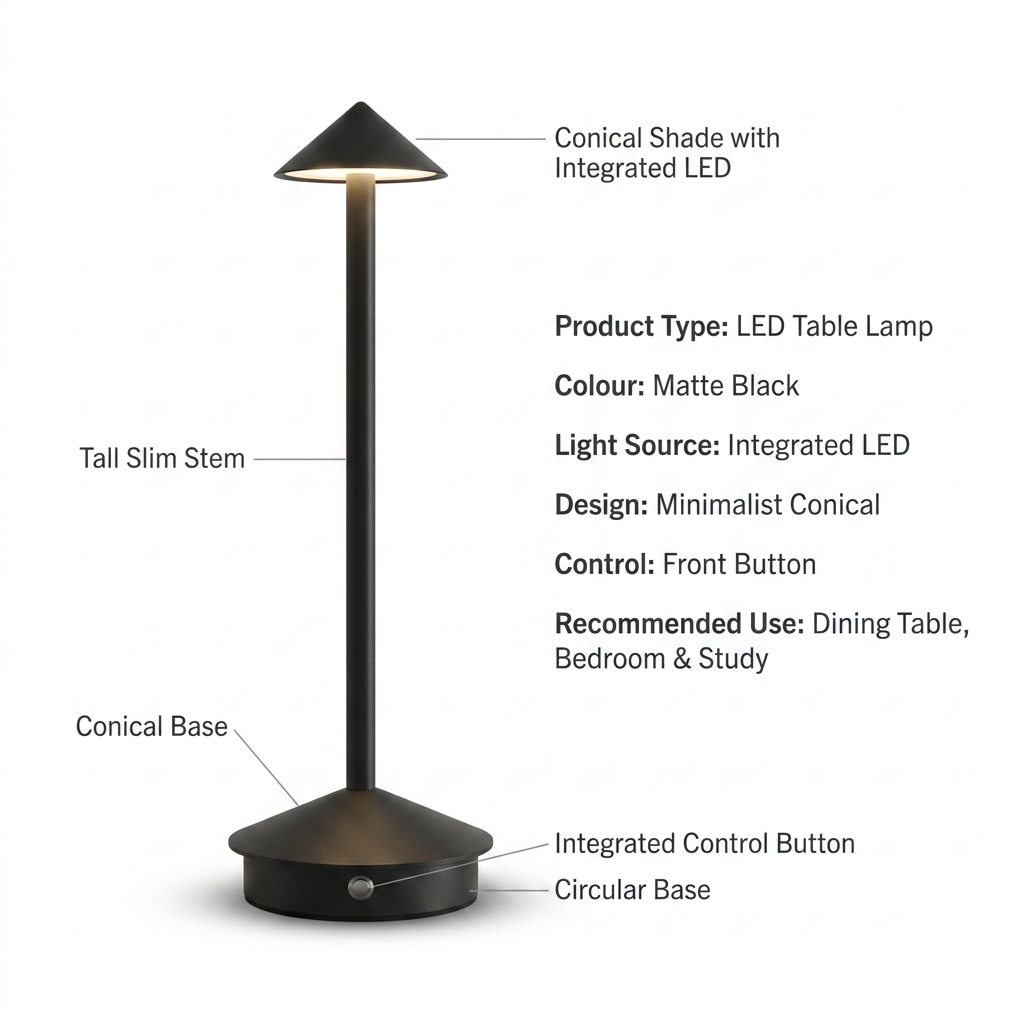 Rechargeable LED Table Lamp | Cordless Minimalist Bedside & Dining Lamp