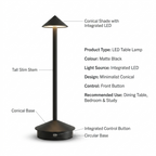Rechargeable LED Table Lamp | Cordless Minimalist Bedside & Dining Lamp
